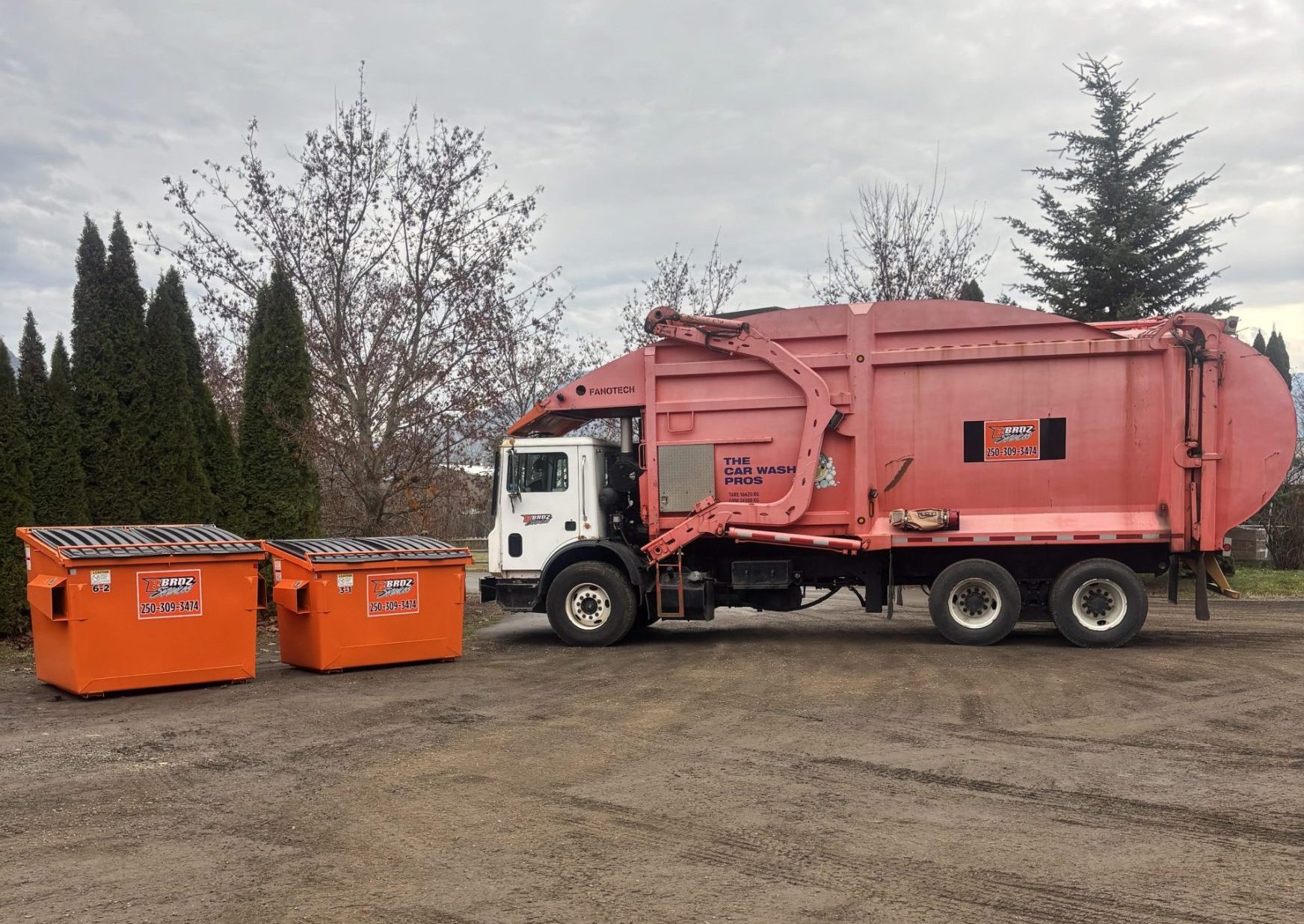 Garbage truck and bins photo